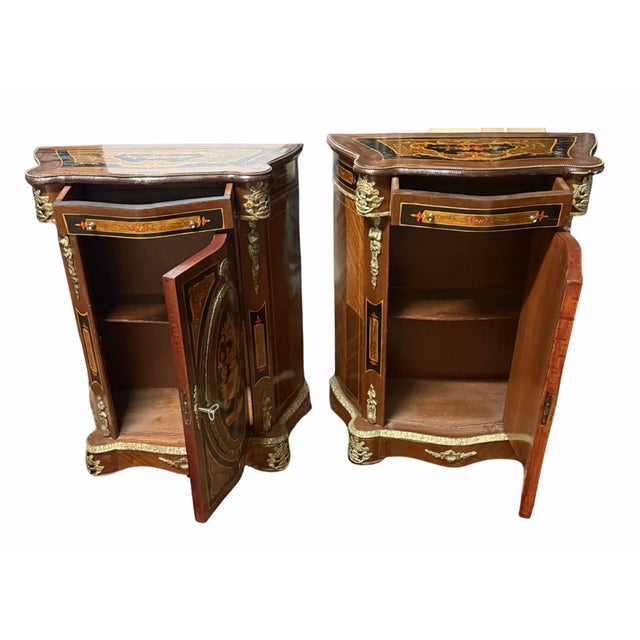 Pair of Circa 1800s Napoleon III Style Marquetry Cabinets For Sale - Image 4 of 15