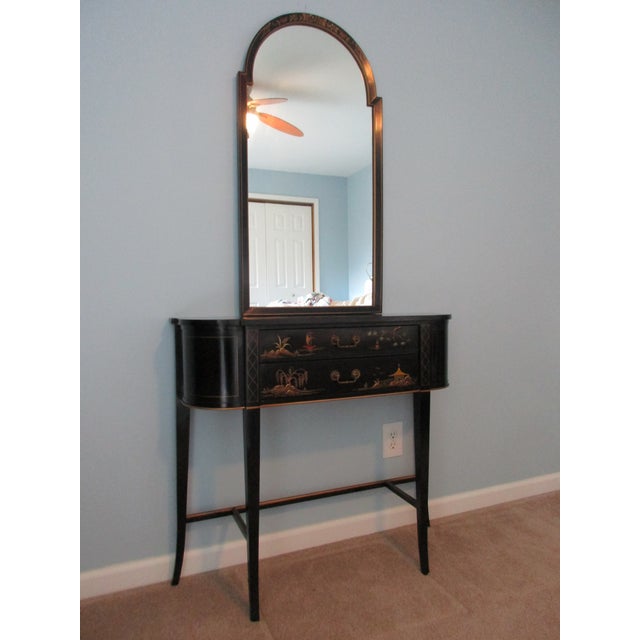 Black Lacquered Hall Cabinet And Mirror Chairish