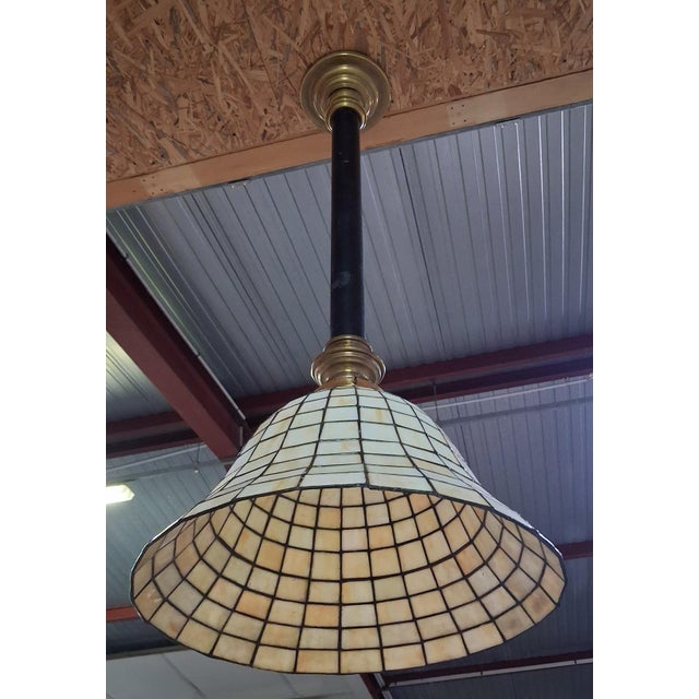 20th Century Tiffany Stained Glass Pendant Lights, 1950s, Set of 2 For Sale - Image 6 of 8
