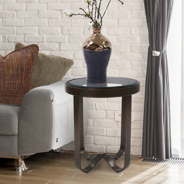 Round Flat Bar Metal Side Table For Sale In Chicago - Image 6 of 8