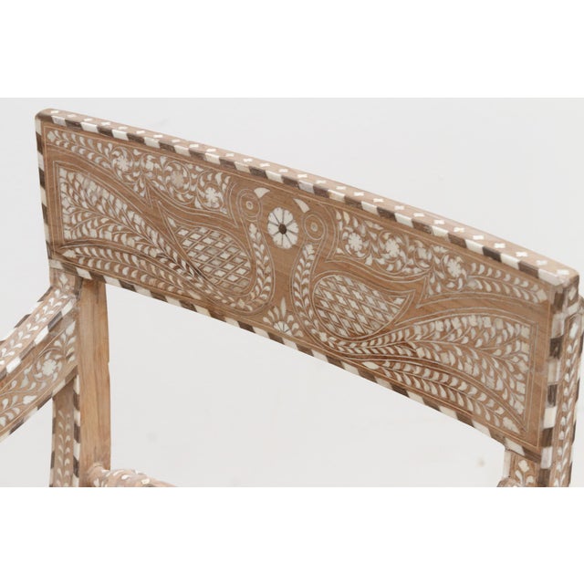 Wood Royal Anglo-Indian Peacock Inlay Armchair For Sale - Image 7 of 11