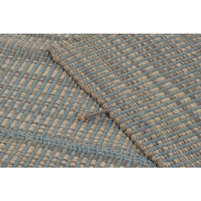 Gray Rug & Kilim's Contemporary Kilim, Gray Textural Stripes with Blue Accents For Sale - Image 8 of 10
