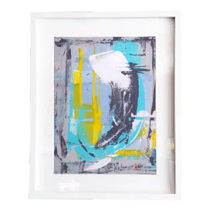 "All in Bloom. XXVI" Contemporary Abstract Original Blue Mixed-Media Painting, Framed