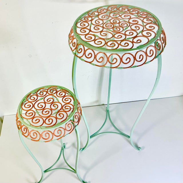 1950s Vintage Art Nouveau French Tole Metal Plant Stands - A Pair, Newly Painted For Sale - Image 6 of 10