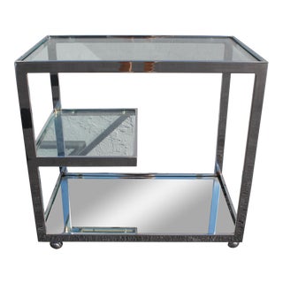 1970's Mid Century Modern Chrome/Glass Rolling Dry Bar Cart For Sale
