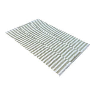Not Yet Made - Made To Order Handmade Cotton Area Rug Vegetable Dyed Olive Green and White Up Down Striped Rug-9'x12' For Sale