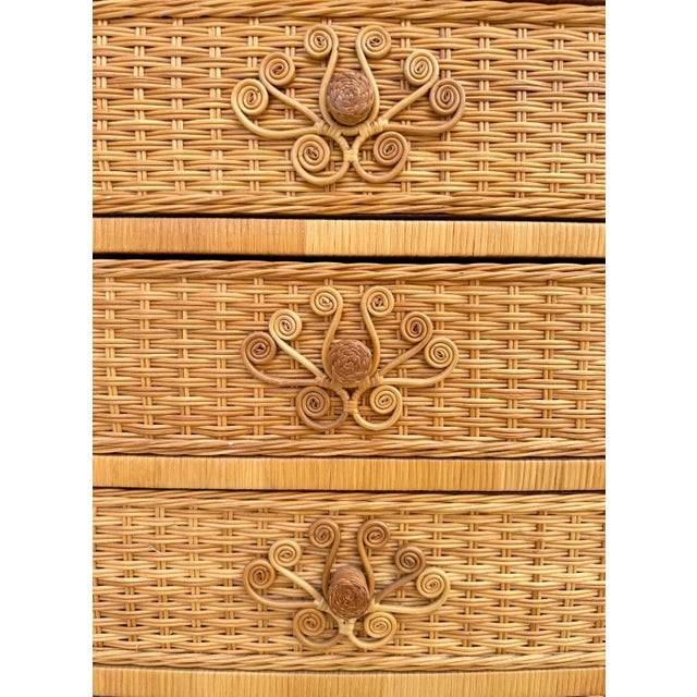 Brown Victorian Style Six Drawer Rattan Dresser From 70's For Sale - Image 8 of 11
