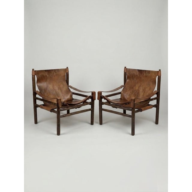 Brown Vintage Leather Safari Chairs, 1960s, Set of 2 For Sale - Image 8 of 8