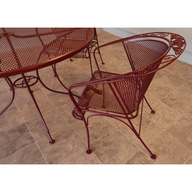 1950s Mid-Century Russell Woodard Grapevine Wrought Iron Patio Dining Set, 5 Pieces, C. 1950s, Attributed For Sale - Image 5 of 16