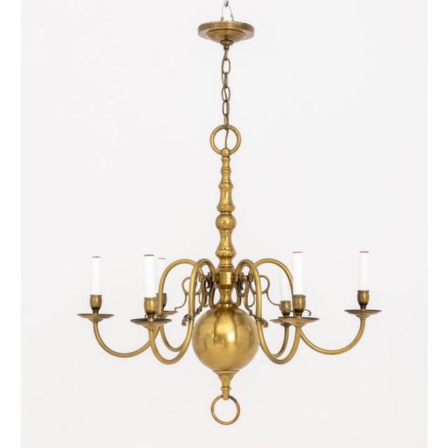 Metal Dutch Style Six Branch Brass Chandelier, 20th Century For Sale - Image 7 of 8
