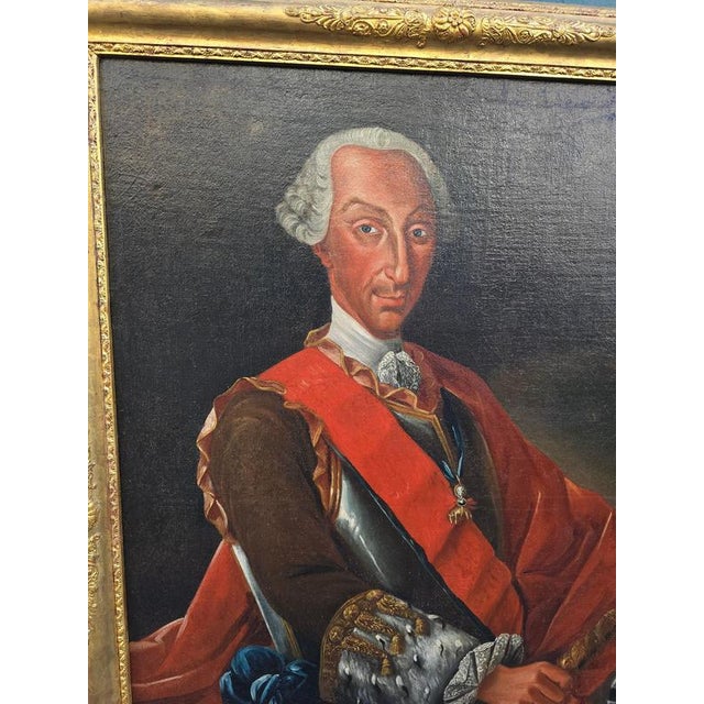 Circle of Giuseppe Bonito, Portrait of Charles of Bourbon as King of Naples, Oil on Canvas, Framed For Sale - Image 10 of 13
