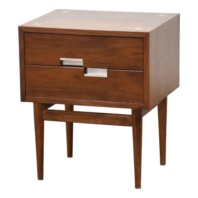 1960s Refinished American of Martinsville Walnut and Aluminum Nightstand For Sale