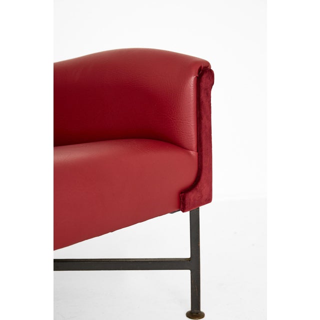 Italian Mid-Century Vinyl and Velvet Lounge Chair With Iron X-Base For Sale - Image 15 of 17