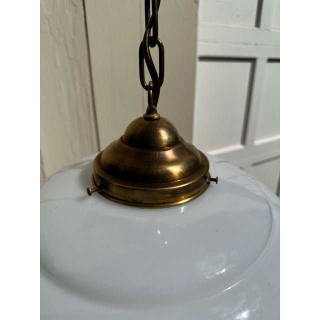 Vintage Schoolhouse Shade With Vintage Brass Fixture For Sale - Image 4 of 6