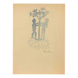 Mino Maccari, Adam and Eve, 1940s, Watercolor For Sale