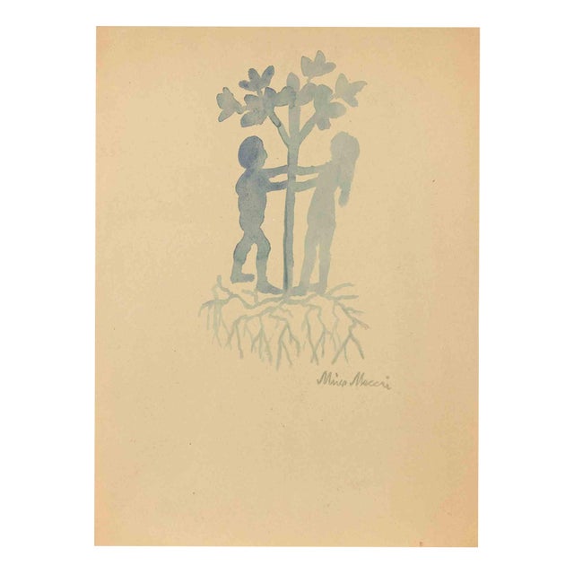 Mino Maccari, Adam and Eve, 1940s, Watercolor For Sale