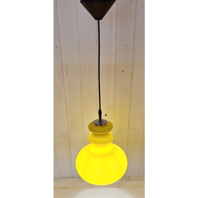 Vintage Ceiling Lamp with Yellow Glass Shade on Chrome-Plated Metal Mount, 1970s For Sale - Image 4 of 8