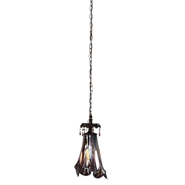 Metal Art Glass Reddish Brown Fazzoletto Stretched Loop Shade Pendant Light For Sale - Image 7 of 18