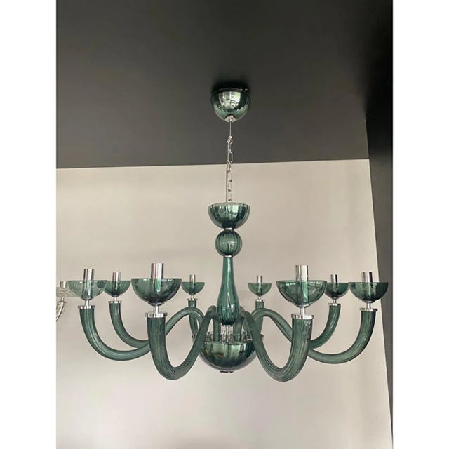 Murano Style Glass Chandelier in Light Green Italian Art Glass by Simoeng For Sale - Image 6 of 8