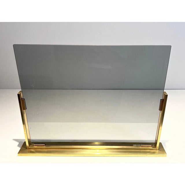 Smoked Glass and Brass Fireplace Screen For Sale - Image 6 of 13