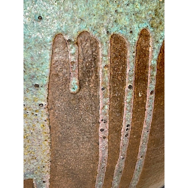 Vintage Mid Century Blue Green Drip Glazed Brown Vase For Sale - Image 12 of 13