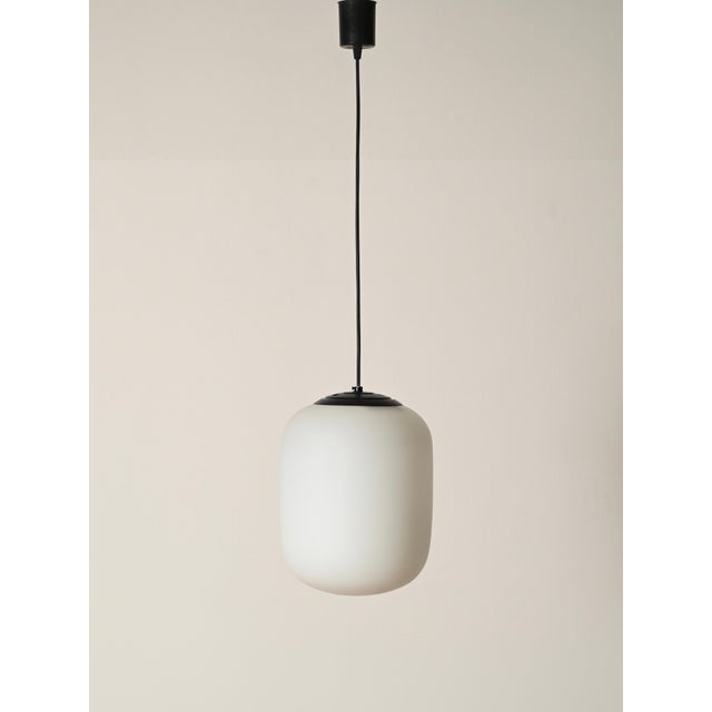 Mid-Century Modern Mid-Century Pendants in Opaline Glass and Metal from Stilnovo, Italy, 1960s, Set of 2 For Sale - Image 3 of 12