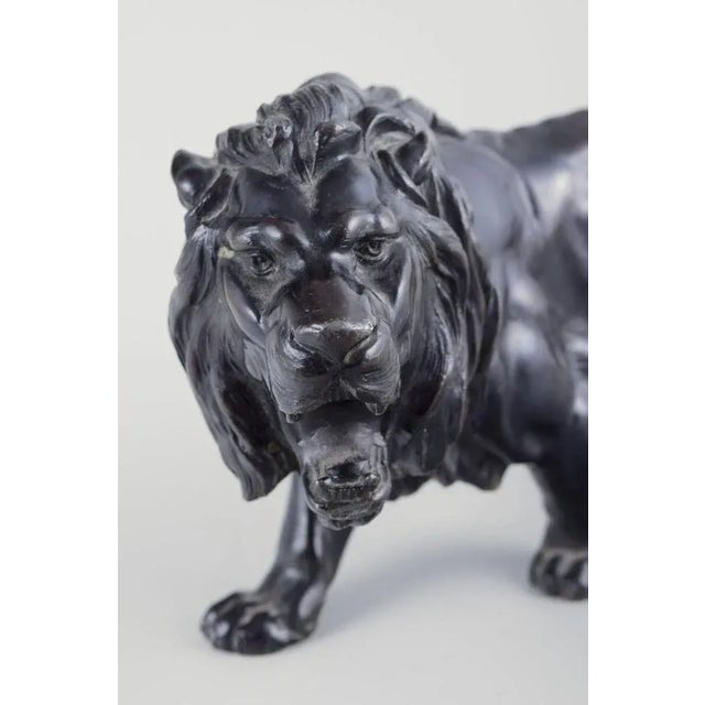 Early 20th Century Black Patinated Metal Roaring Male Lion Sculpture For Sale - Image 5 of 8