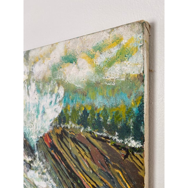 Vintage Abstract Seascape Oil Painting on Canvas — Expressive Coastal Modern Ar For Sale - Image 4 of 9