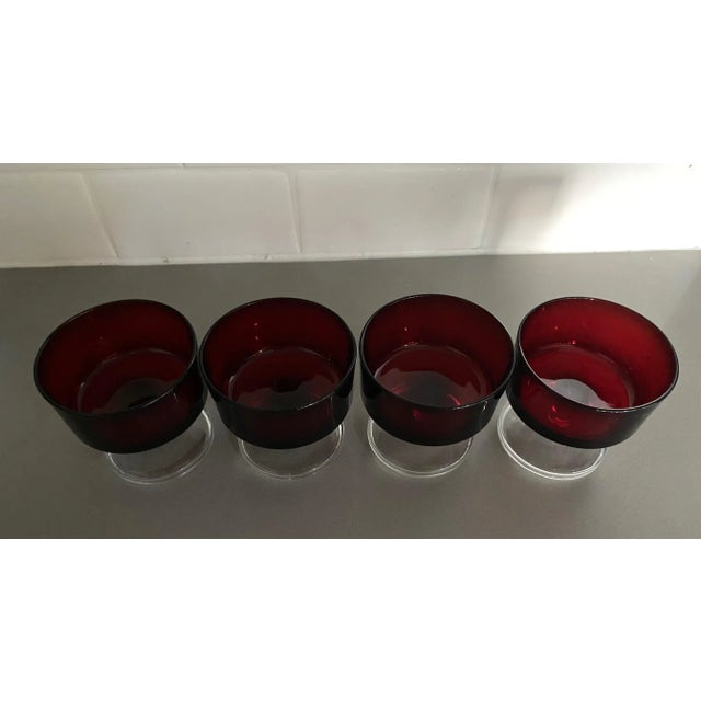 Vintage Ruby Red Champagne Glasses From France- Set of 4 For Sale In Austin - Image 6 of 10