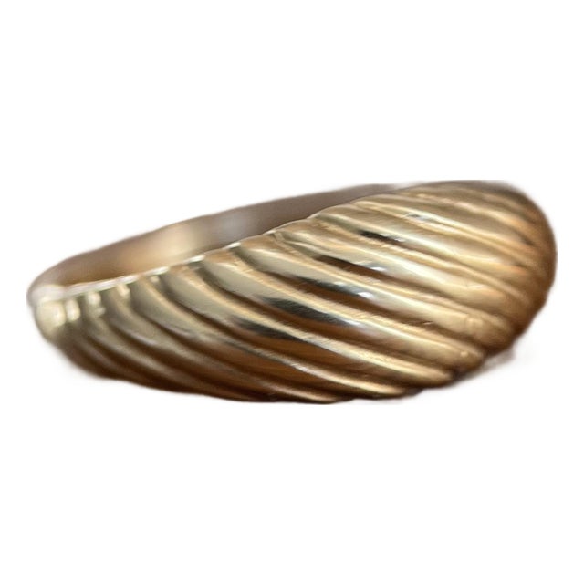 Vintage 1970s 14k Yellow Gold Ribbed Dome Ring “Golden Fields,” Size 5.75 For Sale