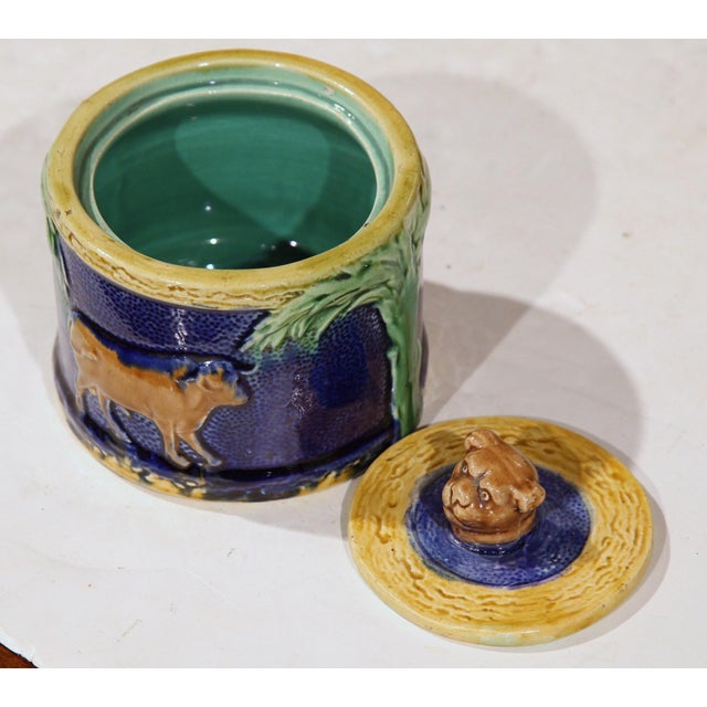 19th Century French Barbotine Majolica Covered Sugar Bowl With Cow Motifs For Sale In Dallas - Image 6 of 9