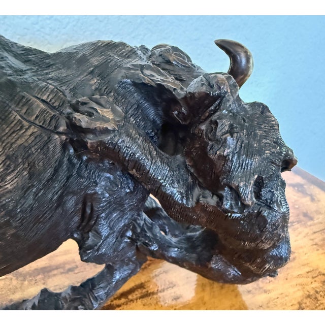 Brown Large Hand Carved African Ironwood Sculpture Lions Attacking Cape Buffalo For Sale - Image 8 of 10