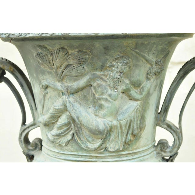 Late 20th Century French Louis XV XVI Style Bronze Verdigris 43" Figural Garden Planters - A Pair For Sale - Image 10 of 12