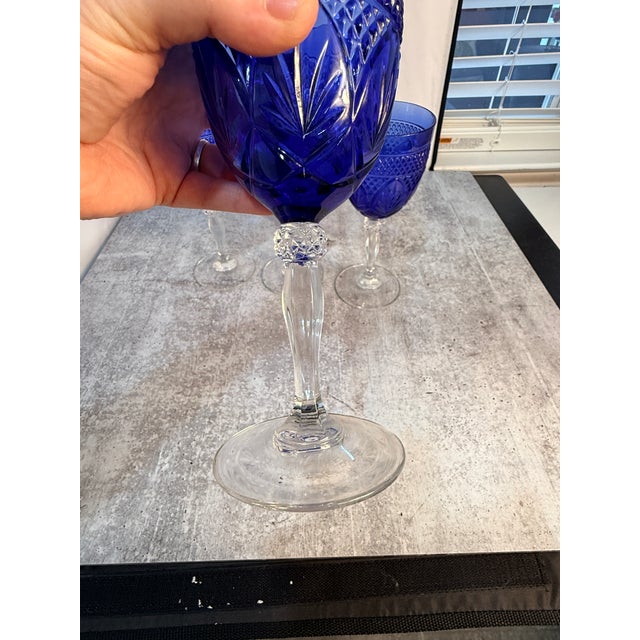 Vintage Cristal d'Arques "Antique Sapphire Blue" Water Goblets - Set of 4 For Sale - Image 6 of 6
