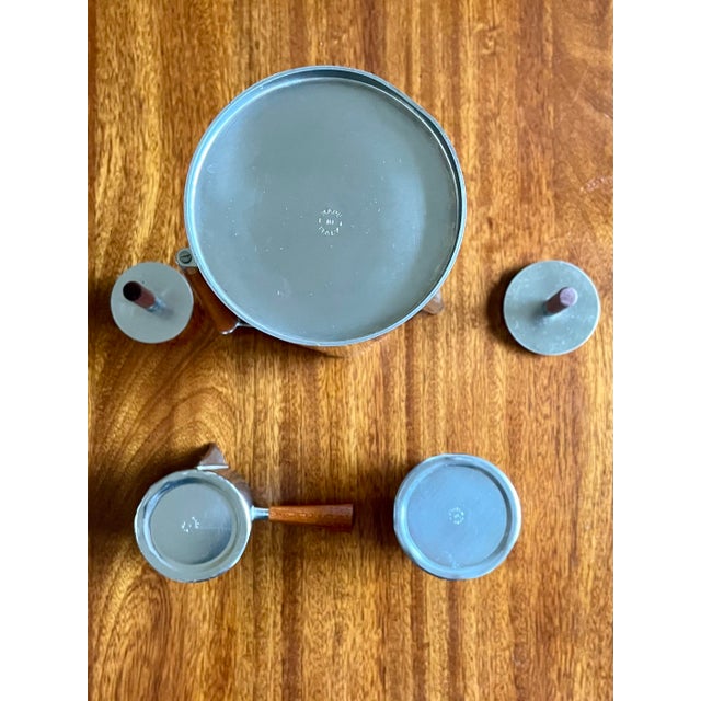 Silver Italian Mid-Century Modern Stainless Steel & Teak Coffee Tea Service - 3pc. Set For Sale - Image 8 of 10