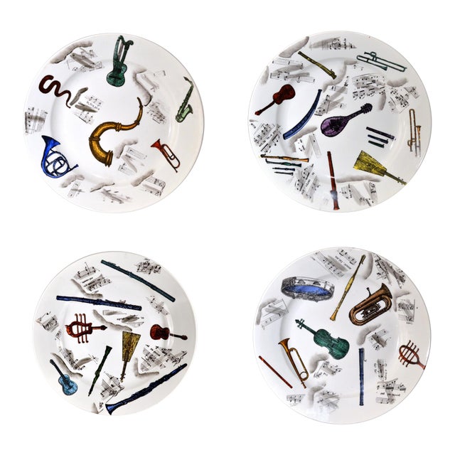 Early 1950s Piero Fornasetti Musical Pottery Plates - Set of 4 For Sale