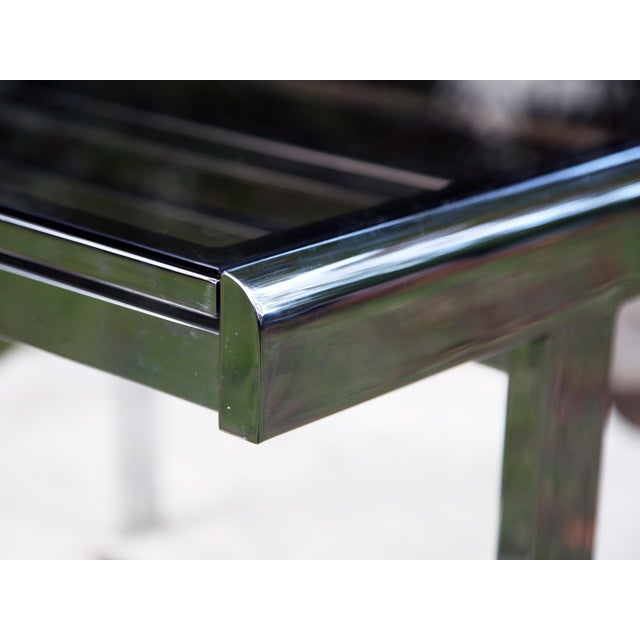 1980s Postmodern Chrome & Glass Extendable Dining Table / Desk Table attributed to Milo Baughman, 1980s For Sale - Image 5 of 11