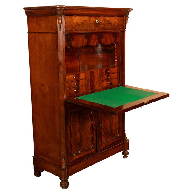 Antique Austrian Flame Mahogany Biedermeier Secretary Desk Cabinet Chest 1860 For Sale In Portland, OR - Image 6 of 18