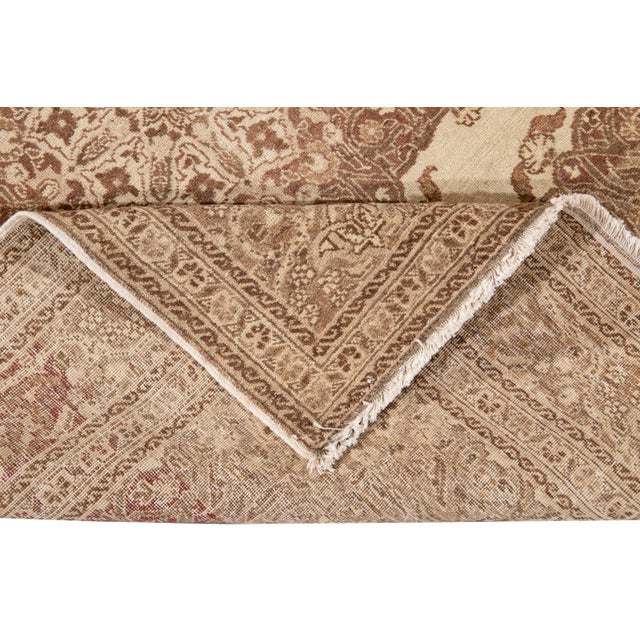 Traditional Antique Tabriz Handmade Tan Floral Scatter Wool Rug For Sale - Image 3 of 11