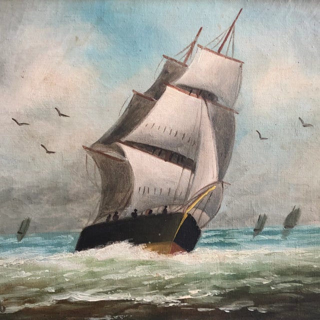 Wood Late-19th Century British School Oil-On-Canvas Maritime Seascape, Framed For Sale - Image 7 of 12