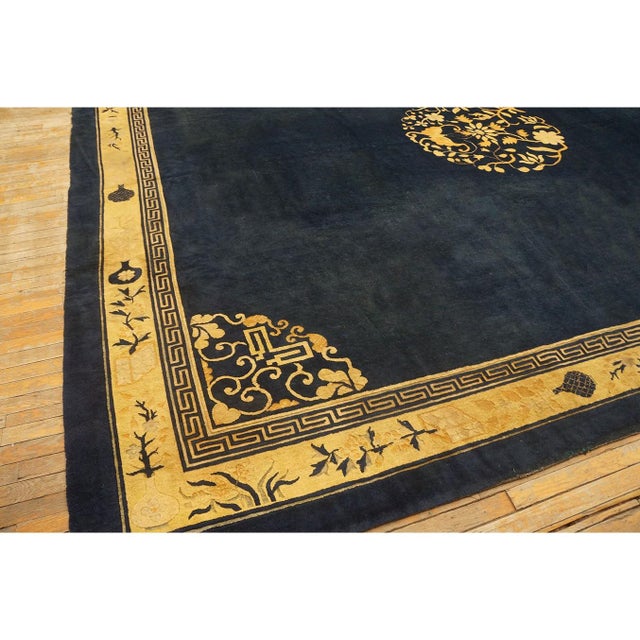Late 19th Century Traditional Navy Blue Medallion Oriental Antique Chinese Peking Room Size Rug For Sale - Image 5 of 10