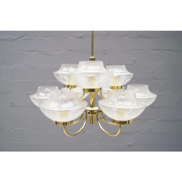 1960s Vintage Glass and Brass Chandelier with Nine Heads, 1960s For Sale - Image 5 of 14