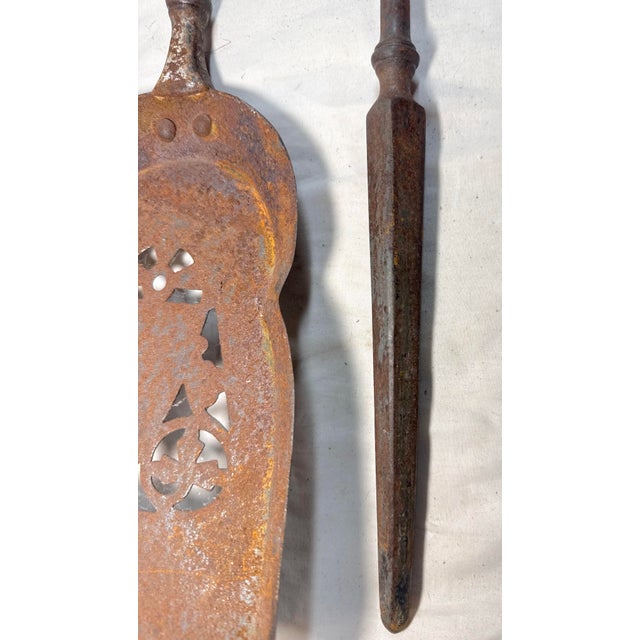 Set of 3 Antique 1800s Brass Steel Figural Dragon Fireplace Tools Poker Tong For Sale - Image 14 of 15