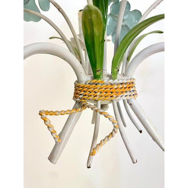 Italian Hand-Painted Tole Floral Chandelier with Matching Wall Sconces, 1960s, Set of 3 For Sale - Image 11 of 18