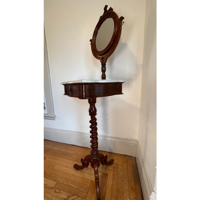 Victorian Antique Standing Shaving Station With Swivel Mirror and Marble Tabletop For Sale - Image 3 of 9