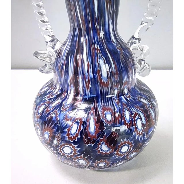 Vintage Blue Murano Glass Vase with Murrines attributed to Fratelli Toso, Italy, 1960s For Sale - Image 13 of 16