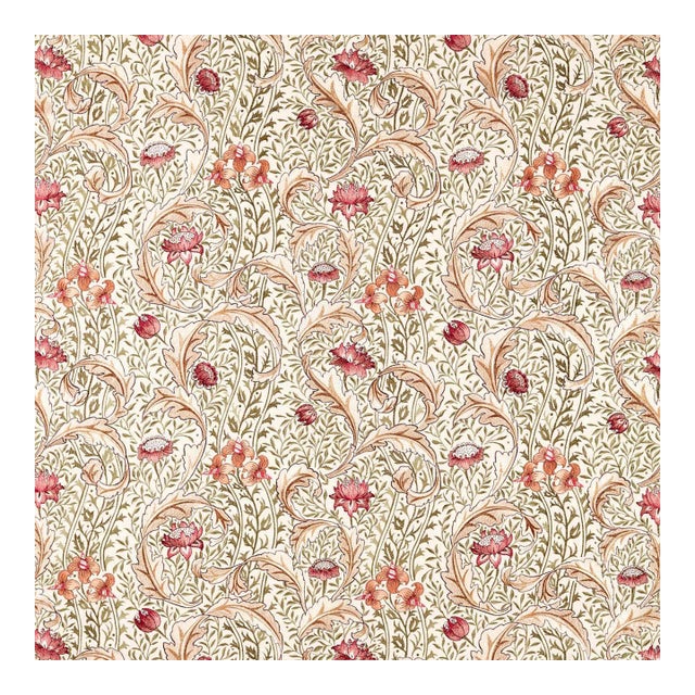 Morris & Co. Wild Tulip & Vine Embroidery Fabric in Rose / Bayleaf - a sample For Sale