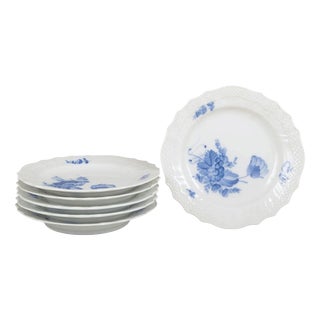 Curved Porcelain Blue Flower Salad Plates from Royal Copenhagen, 1960s, Set of 6 For Sale