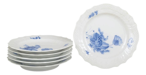 Curved Porcelain Blue Flower Salad Plates from Royal Copenhagen, 1960s, Set of 6