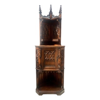 Gothic-Style Corner Cabinet in Oak, 1900s For Sale
